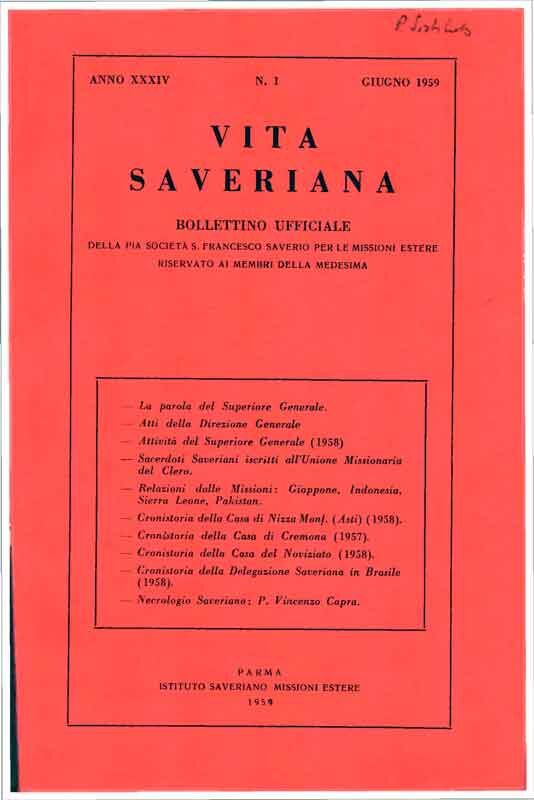 Copertina di 34.1959.01.Vita Saveriana - Giugno