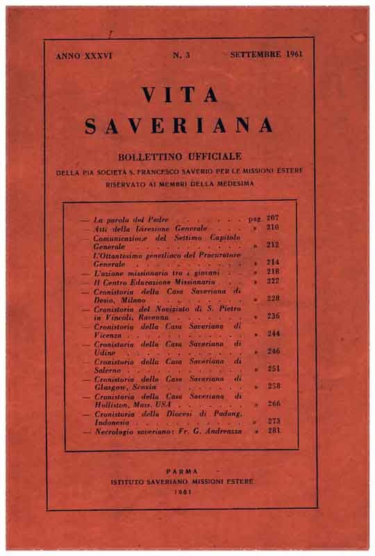 Copertina di 36.1961.03.Vita Saveriana - Settembre