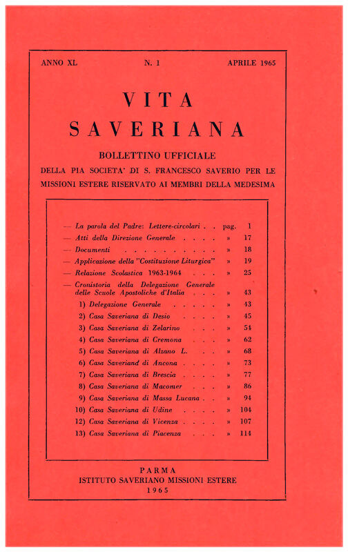 Copertina di 40.1965.01.Vita Saveriana - Aprile 1965