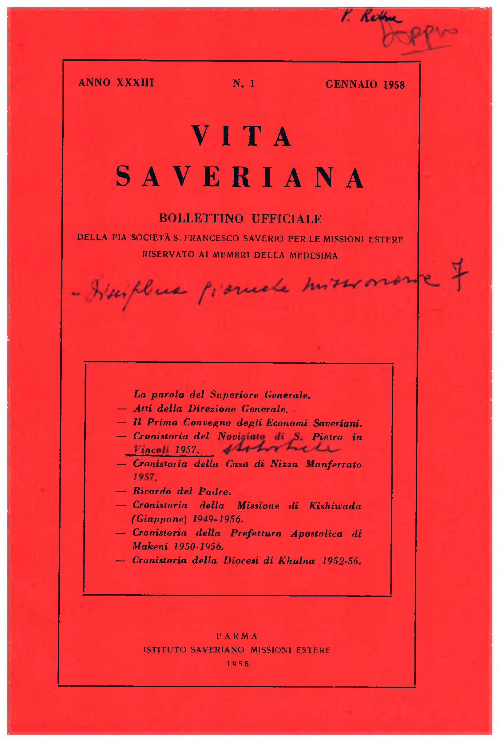 Copertina di 33.1958.01.Vita Saveriana - Gennaio