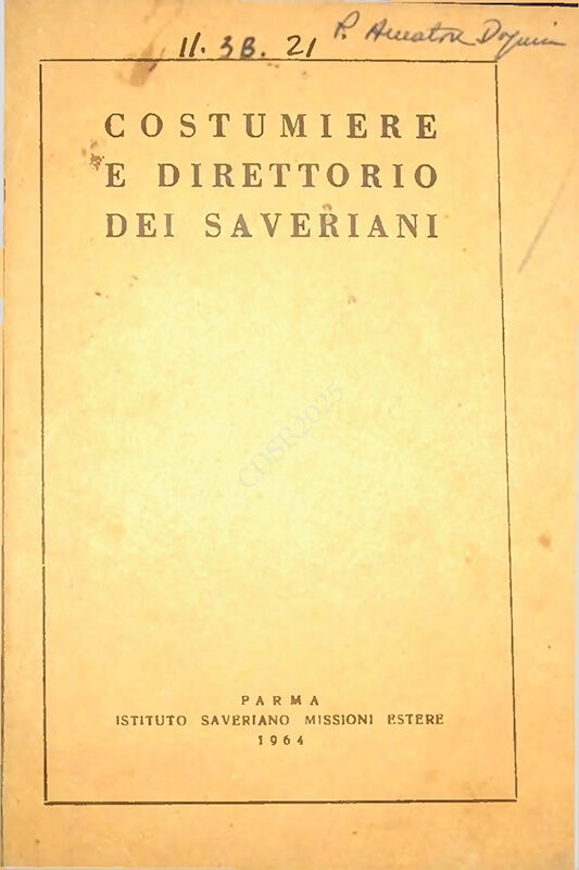 Copertina di Costumiere e Direttorio dei Saveriani 1964