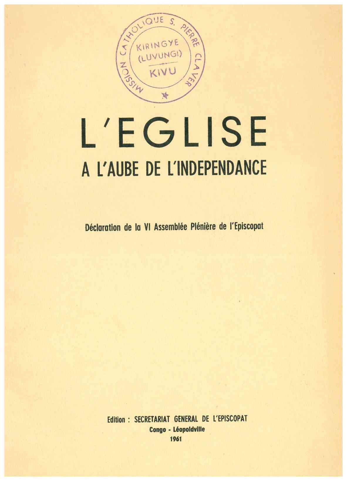Copertina di L'Eglise à l'aube de l'independance