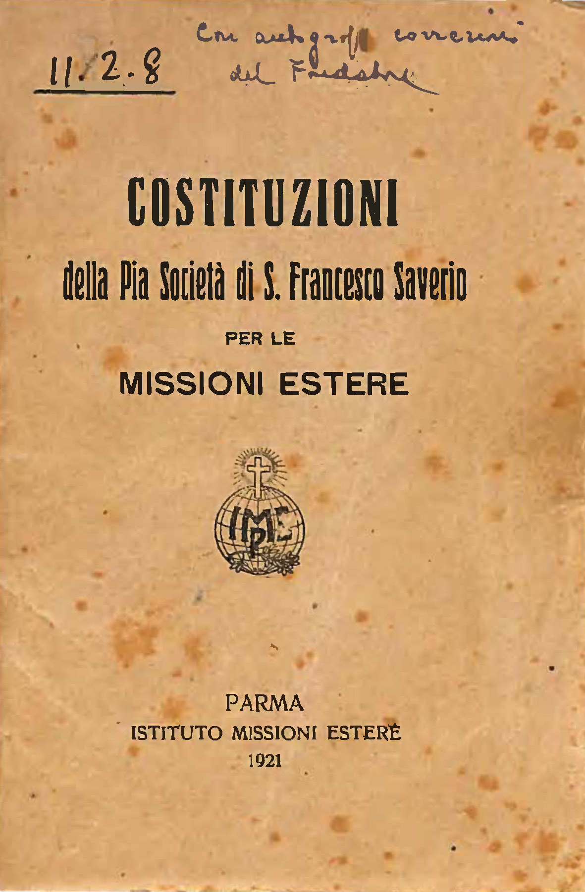 Copertina di Costituzioni della Pia Società di S. Francesco Saverio per le Missioni Estere