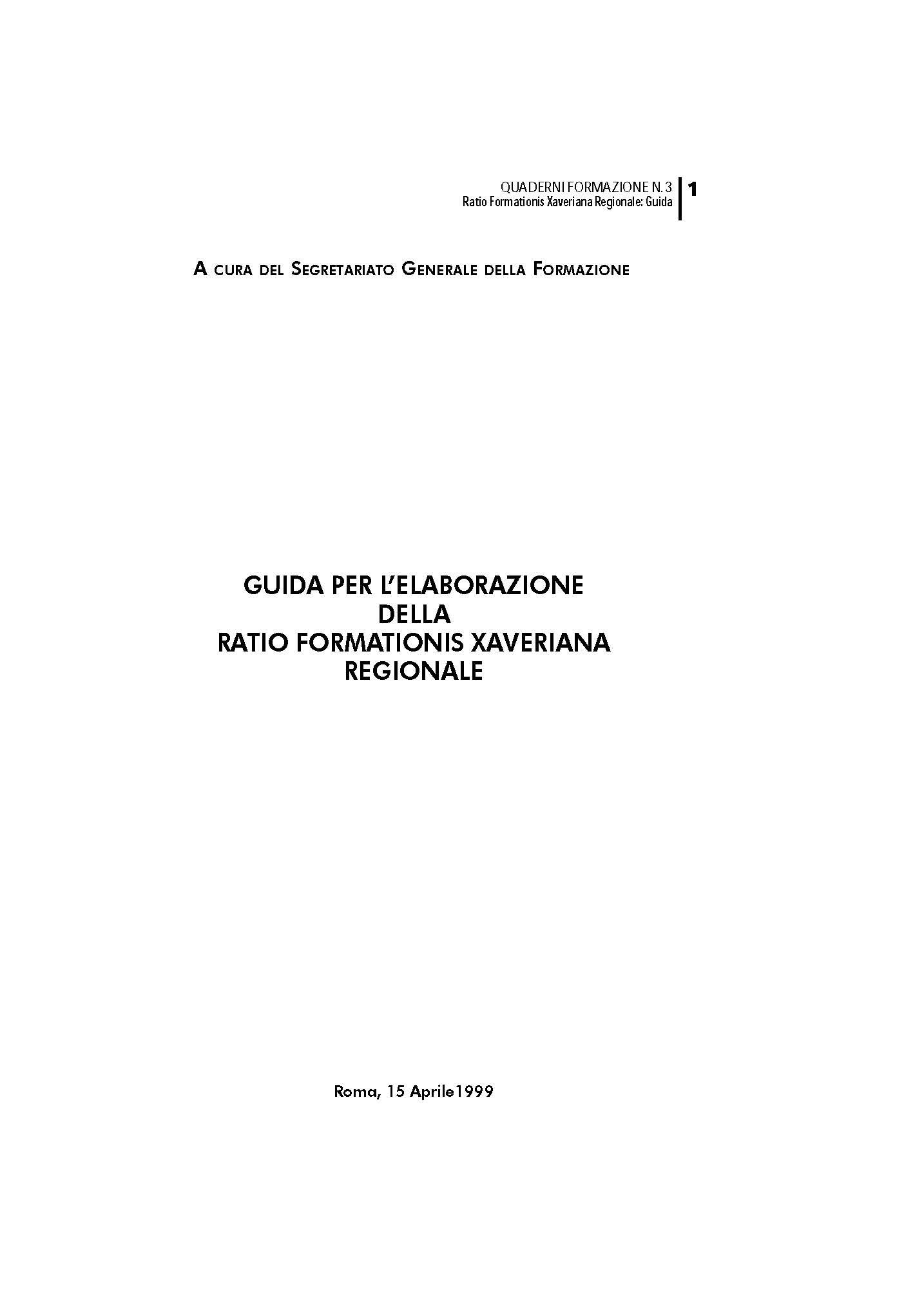 Copertina di 03-QF.Guida per l'Elaborazione della Ratio Formationis Xaveriana Regionale