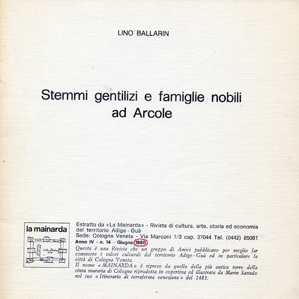 Copertina di Stemmi gentilizi e famiglie nobili ad Arcole