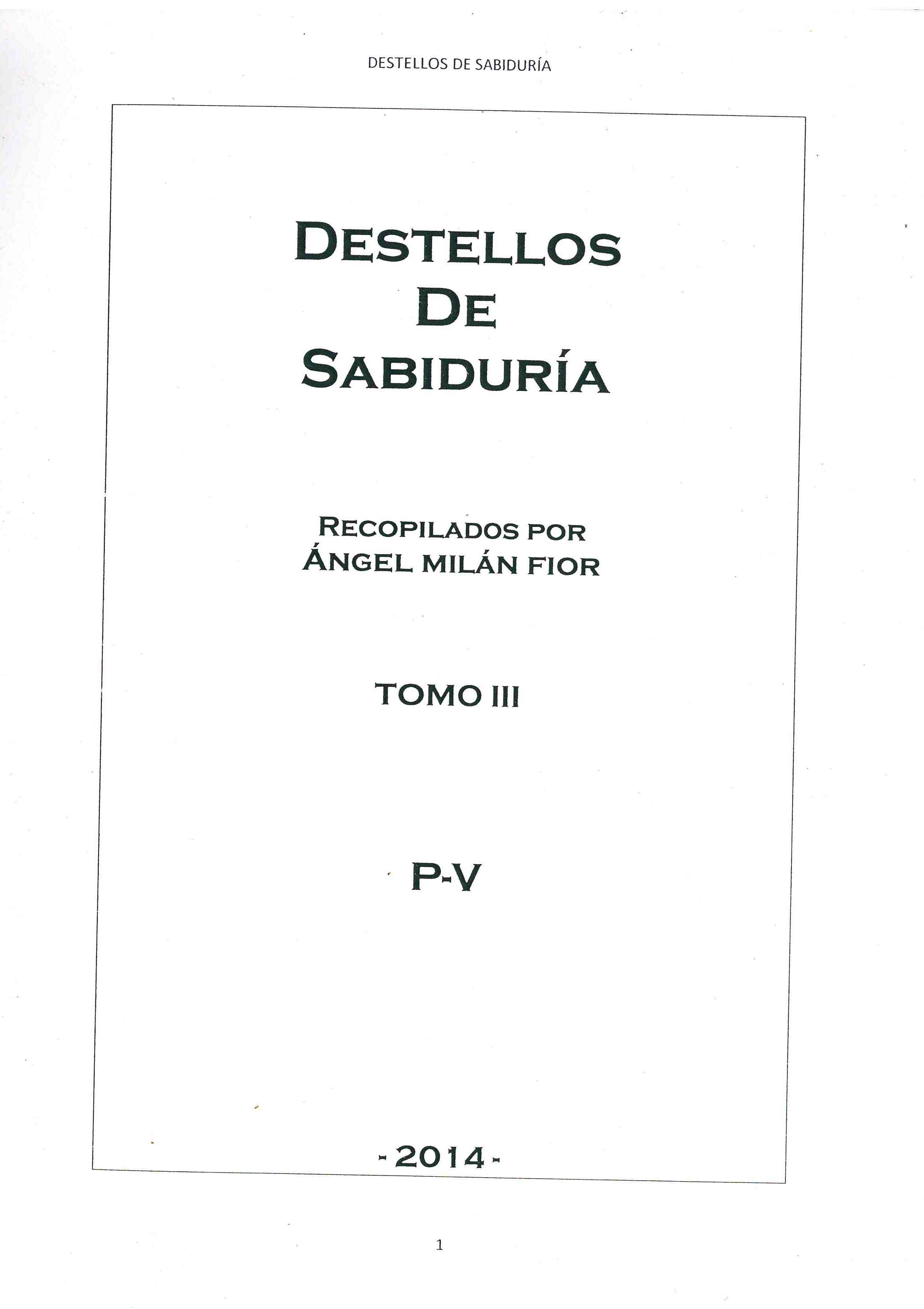 Copertina di Destellos de Sabiduria (Tomo III) P-V