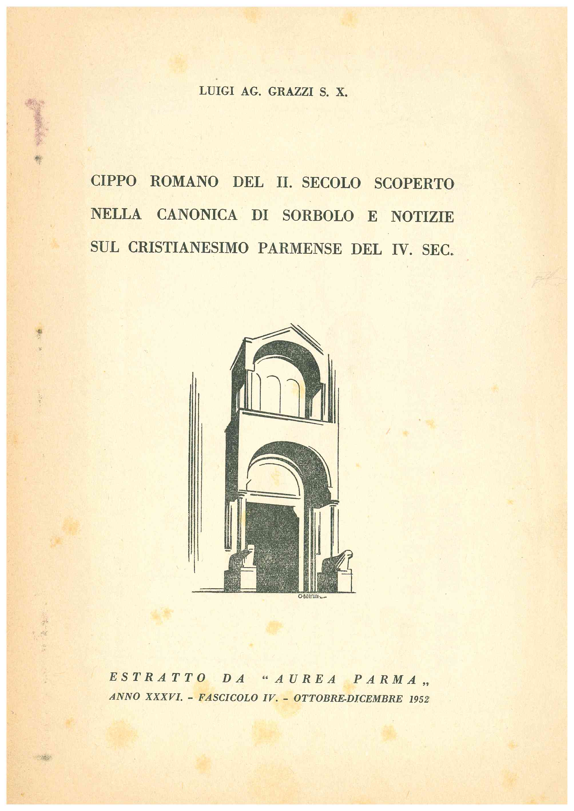 Copertina di Cippo romano del II. Secolo scoperto nella canonica di Sorbolo e notizie sul cristianesimo parmense del IV. sc.