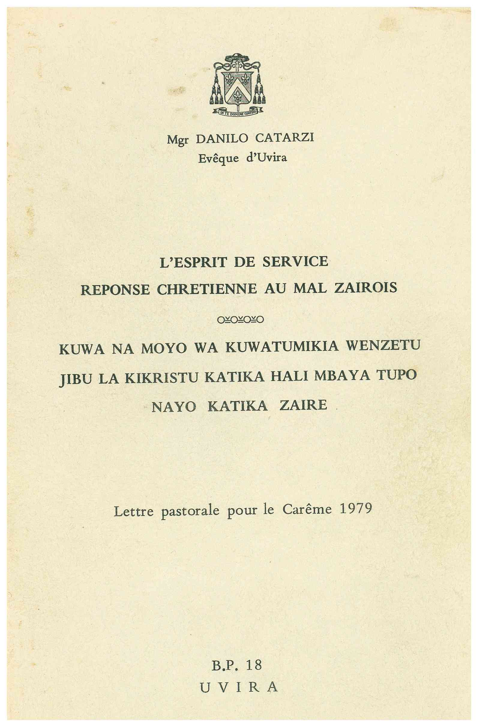 Copertina di L'esprit de service reponse chrètienne au mal Zairois