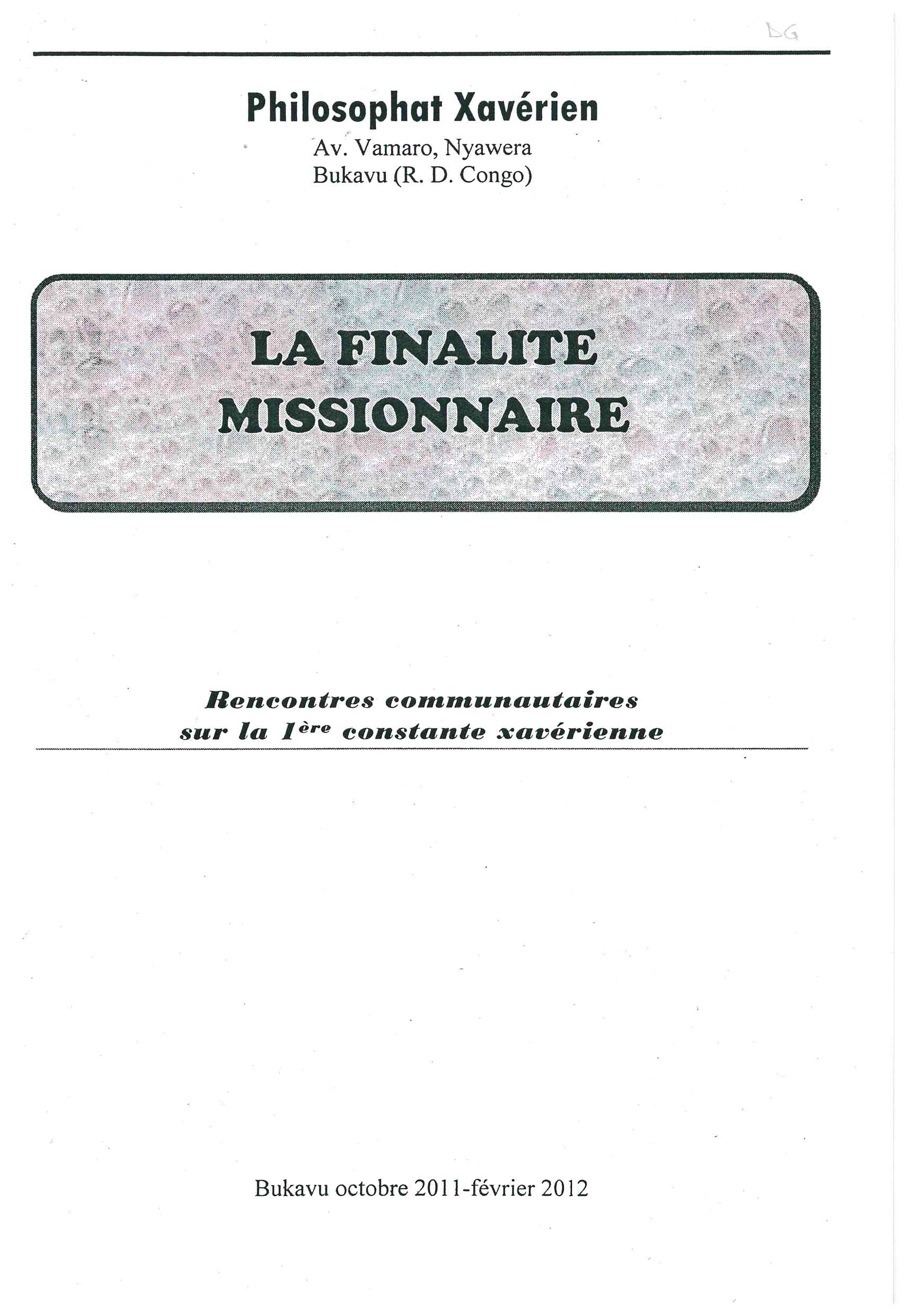 Copertina di La finalité missionnaire