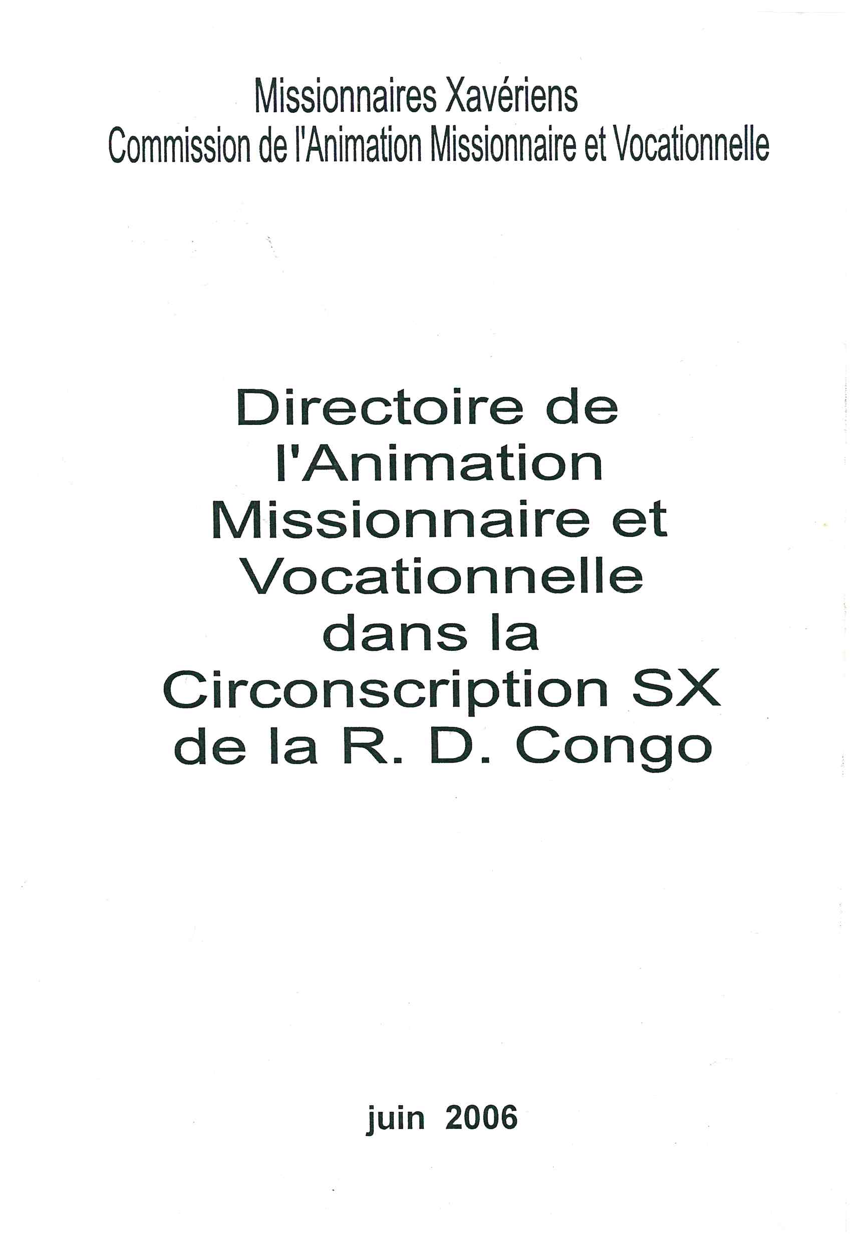 Copertina di Directoire de l'Animation Vocationnelle dans la Circonscription SX de la R.D. Congo