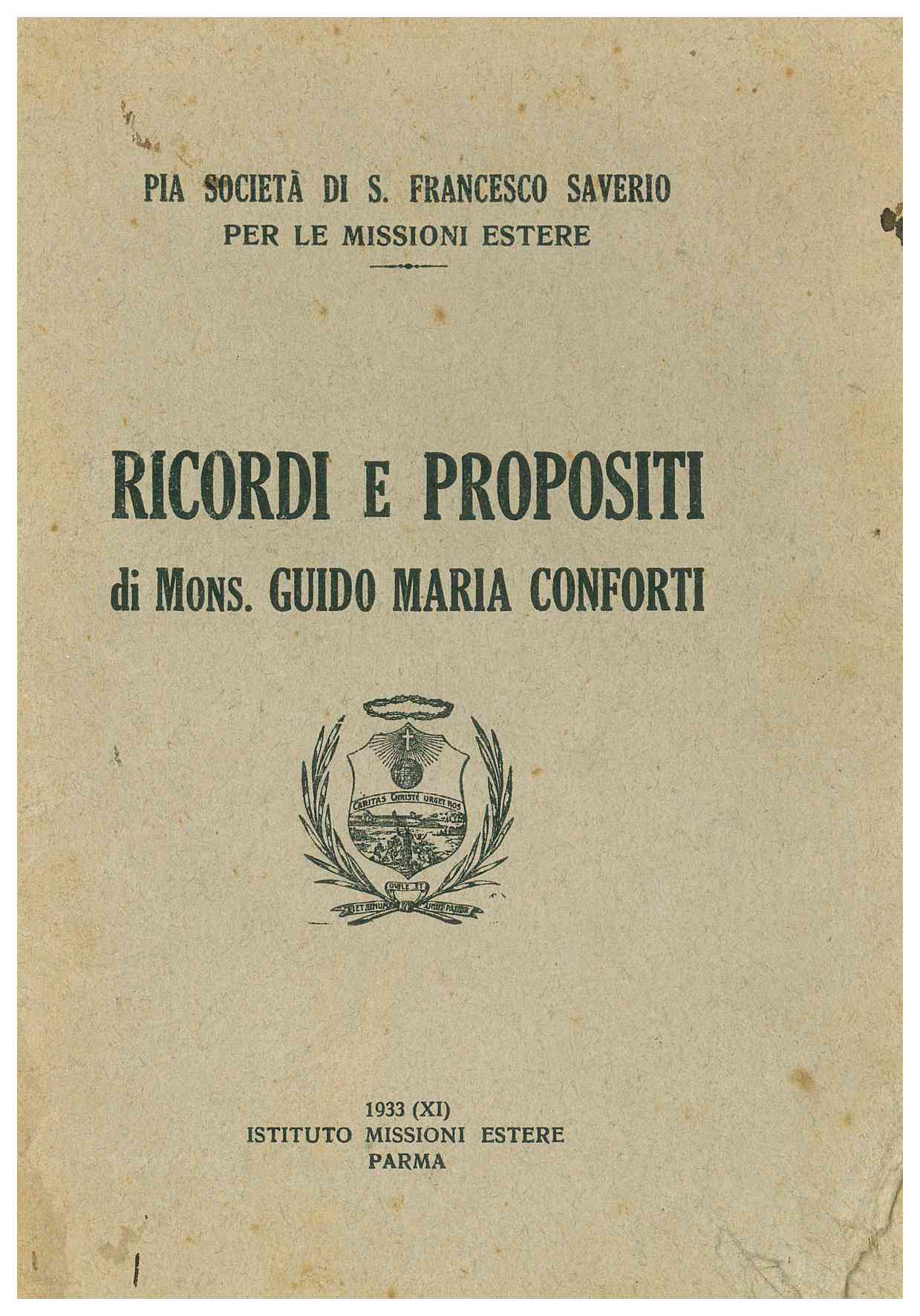 Copertina di Ricordi e propositi di Mons. Guido Maria Conforti