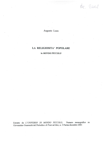 Copertina di La religiosità popolare in Mondo Piccolo