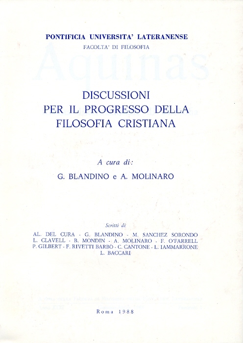 Copertina di Discussioni per il progresso della filosofia cristiana